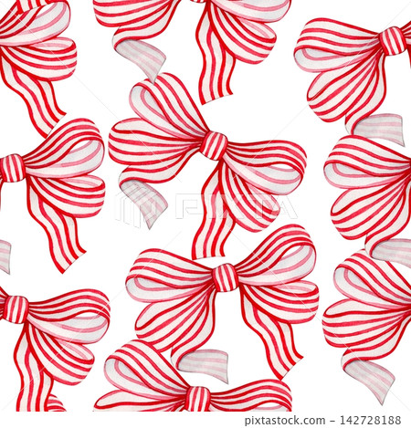 Christmas pattern of red vintage bows. Seamless watercolor print. Christmas pattern of red vintage bows. Seamless watercolor print. 142728188