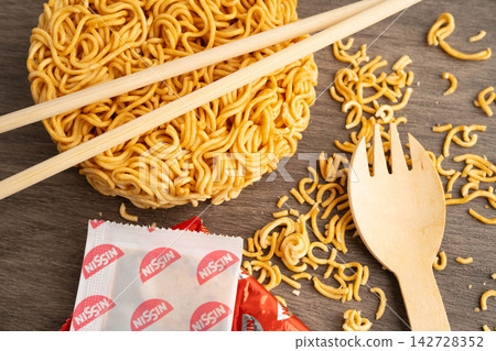 Bangkok, Thailand April 20, 2024 Instant noodles dry junk food with high sodium. 142728352