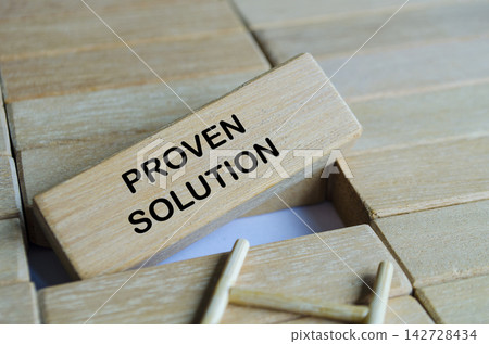 Wooden blocks labeled proven solution representing options, alternatives, and creative problem solving Wooden blocks labeled proven solution representing options, alternatives, and creative problem solving 142728434