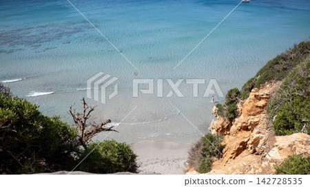 beautiful aerial view of beach and sea with coconut palm tree beautiful aerial view of beach and sea with coconut palm tree 142728535