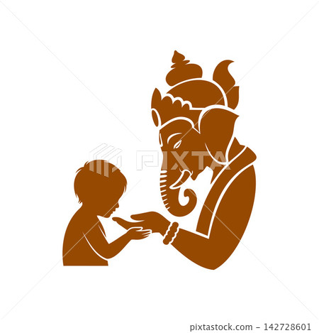 Lord Ganesha blessing a little child illustration Lord Ganesha blessing a little child illustration 142728601