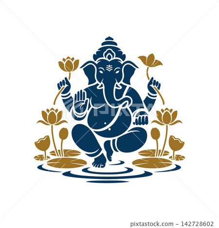 Lord Ganesha sitting on golden lotus illustration Lord Ganesha sitting on golden lotus illustration 142728602