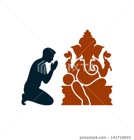Man praying to Lord Ganesha silhouette illustration Man praying to Lord Ganesha silhouette illustration 142728603