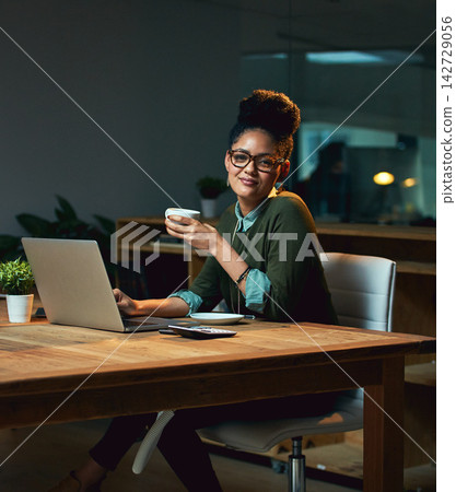 Female entrepreneur, startup and office with laptop and glasses, creative or graphic designer. African woman, workplace and computer for job with website development, online for email at desk Female entrepreneur, startup and office with laptop and glasses, creative or graphic designer. African woman, workplace and computer for job with website development, online for email at desk 142729056