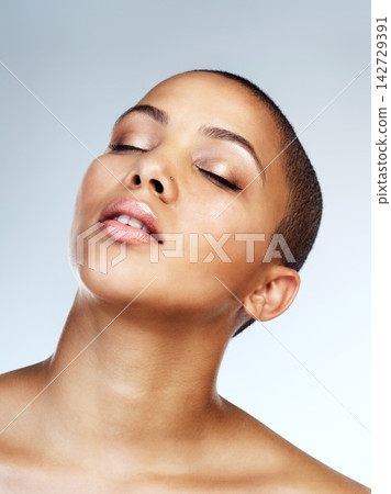 Glow, woman and wellness with skincare, cosmetics and dermatology on grey studio background. Happy person, model or girl with grooming routine, funny and treatment with shine, smile or natural beauty Glow, woman and wellness with skincare, cosmetics and dermatology on grey studio background. Happy person, model or girl with grooming routine, funny and treatment with shine, smile or natural beauty 142729391