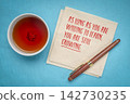 As Long as You Are Willing to Learn, You Are Still Growing. Inspirational handwritten message on a napkin with tea and pen, celebrating lifelong learning, curiosity, and personal development. 142730235