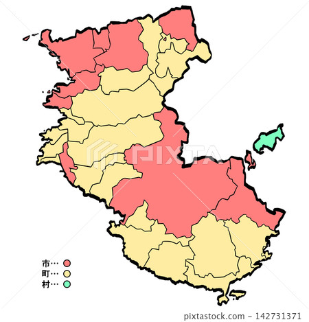 和歌山縣地圖:城市/城鎮彩色(筆觸風格) 和歌山縣地圖:城市/城鎮彩色(筆觸風格) 142731371