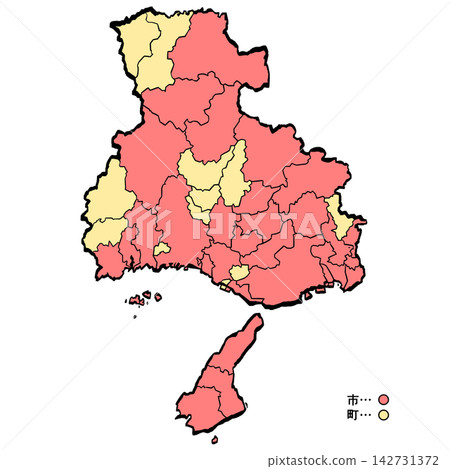 Hyogo Prefecture Map: City/Town Color (Brushstroke Style) - Japanese Style Hyogo Prefecture Map: City/Town Color (Brushstroke Style) - Japanese Style 142731372
