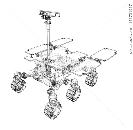 Mars Rover Wireframe Illustration. Vector 142731957
