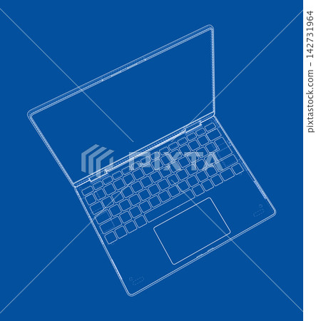 laptop outline illustration on blue. Vector 142731964