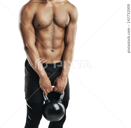 Strong, body of person and kettlebell in studio for weightlifting, strength challenge or muscular on white background. Sports, athlete and bodybuilder with weights for fitness, training or power Strong, body of person and kettlebell in studio for weightlifting, strength challenge or muscular on white background. Sports, athlete and bodybuilder with weights for fitness, training or power 142732009