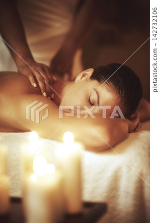 Hands, sleep and woman for massage in spa for wellness, pamper treatment and hospitality. Peace, body session or luxury service with physical therapy on vacation, holiday or female client in Thailand Hands, sleep and woman for massage in spa for wellness, pamper treatment and hospitality. Peace, body session or luxury service with physical therapy on vacation, holiday or female client in Thailand 142732106