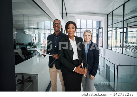 Business, people and smile portrait in office with diversity for partnership, collaboration and teamwork for company project. Group, corporate and confident in law career, legal advice and attorney. 142732252