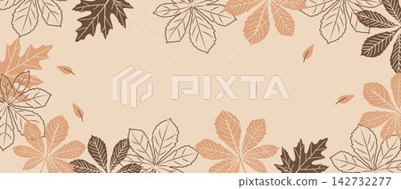 Autumn horizontal banner with leaves. Illustration for Fall background, autumn holidays. Autumn horizontal banner with leaves. Illustration for Fall background, autumn holidays. 142732277