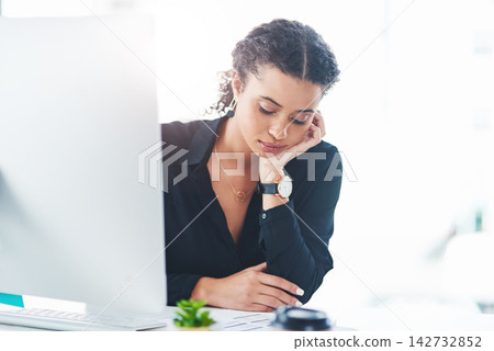 Businesswoman, paperwork and bored or tired for office burnout or overworked, fatigue or unhappy. Female person, computer and brain fog with mental health stress or depression headache, lazy or sad Businesswoman, paperwork and bored or tired for office burnout or overworked, fatigue or unhappy. Female person, computer and brain fog with mental health stress or depression headache, lazy or sad 142732852