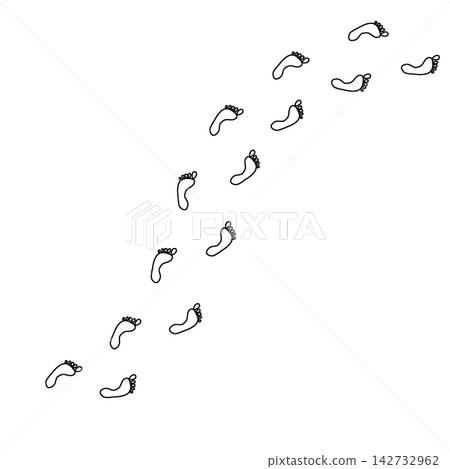 Footprint line path, human bare foot track outline set on white background. Minimalist walking person steps, footprint line design, simple body part shape. Bare foot contour collection Footprint line path, human bare foot track outline set on white background. Minimalist walking person steps, footprint line design, simple body part shape. Bare foot contour collection 142732962