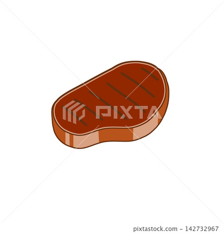 Grilled beef steak with grill marks. Cartoon style food icon. Perfect for menu design. Grilled beef steak with grill marks. Cartoon style food icon. Perfect for menu design. 142732967