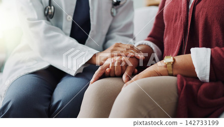 Closeup, hands or care as doctor, patient or healthcare consultation to trust, support or help. People, lab coat or touch as hope, faith or prayer in medical appointment to discuss retirement health Closeup, hands or care as doctor, patient or healthcare consultation to trust, support or help. People, lab coat or touch as hope, faith or prayer in medical appointment to discuss retirement health 142733199