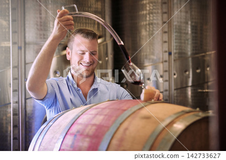 Man, smile and wine maker with pouring in glass as manager for tasting, process and production. Supplier, winery and happy in confidence with product for alcohol manufacturing and craft in factory Man, smile and wine maker with pouring in glass as manager for tasting, process and production. Supplier, winery and happy in confidence with product for alcohol manufacturing and craft in factory 142733627