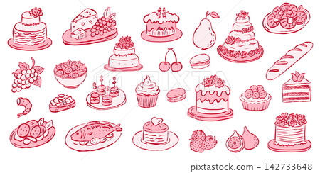 Pink Banquet and Catering Food Hand Drawn Clipart Set Pink Banquet and Catering Food Hand Drawn Clipart Set 142733648