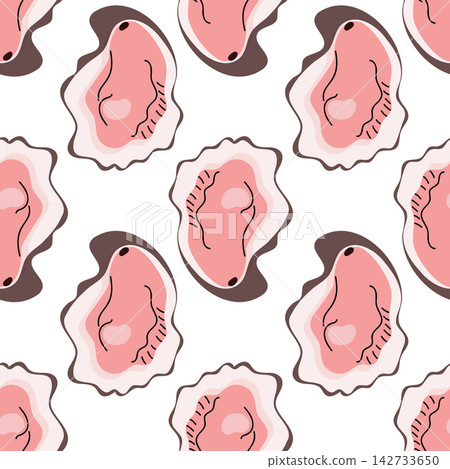 Fresh Pink Oyster Shell Seamless Pattern for Seafood Designs Fresh Pink Oyster Shell Seamless Pattern for Seafood Designs 142733650