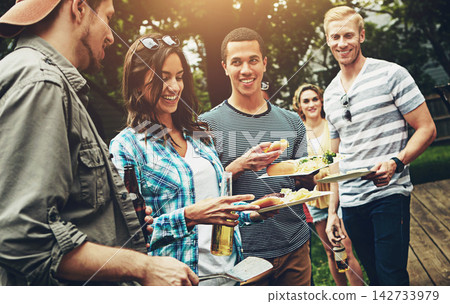 Friends, drinks and barbecue with food for party, picnic or reunion with alcohol in America. Group, people and cheerful at bbq in backyard, summer and vacation for holiday, celebration or birthday Friends, drinks and barbecue with food for party, picnic or reunion with alcohol in America. Group, people and cheerful at bbq in backyard, summer and vacation for holiday, celebration or birthday 142733979