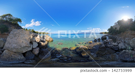 Rocky Aegean Sea Coast Near Athens, Greece, 360 VR Photo 8K Rocky Aegean Sea Coast Near Athens, Greece, 360 VR Photo 8K 142733999