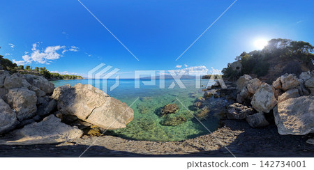 Rocky Aegean Sea Coast Near Athens, Greece, 360 VR Photo 8K Rocky Aegean Sea Coast Near Athens, Greece, 360 VR Photo 8K 142734001