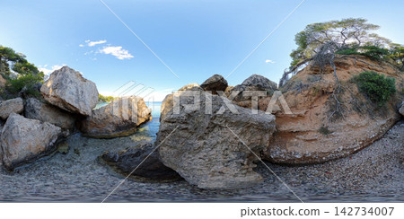 Rocky Aegean Sea Coast Near Athens, Greece, 360 VR Photo 8K Rocky Aegean Sea Coast Near Athens, Greece, 360 VR Photo 8K 142734007