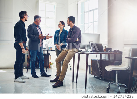 Businessman, people and meeting for discussion in office by networking, presentation and training with leader as web design. Man, staff and mentor for communication, teamwork and ideas for project Businessman, people and meeting for discussion in office by networking, presentation and training with leader as web design. Man, staff and mentor for communication, teamwork and ideas for project 142734222