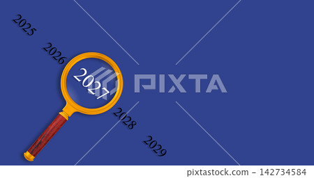 2027 goal setting and analysis, magnifier over the year digits, strategic research concept 2027 goal setting and analysis, magnifier over the year digits, strategic research concept 142734584