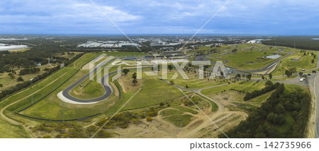 Aerial panoramic view of the Sydney Motorsport Park racing track 142735966