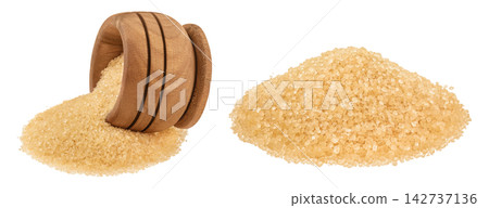 The brown sugar in wooden bowl isolated on white background The brown sugar in wooden bowl isolated on white background 142737136