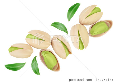 pistachio isolated on white background with clipping path and full depth of field. Top view. Flat lay pistachio isolated on white background with clipping path and full depth of field. Top view. Flat lay 142737173