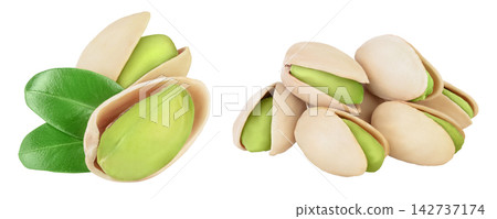 pistachio with leaves isolated on white background with clipping path and full depth of field pistachio with leaves isolated on white background with clipping path and full depth of field 142737174