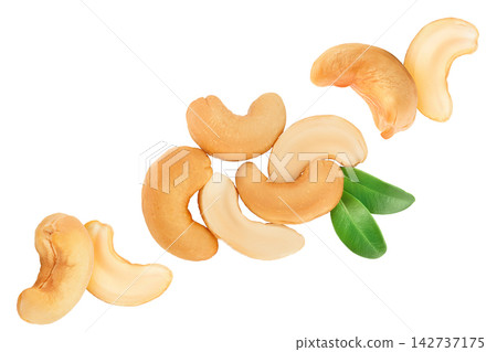 Roasted Cashew nuts isolated on white background with clipping path and full depth of field. Top view. Flat lay Roasted Cashew nuts isolated on white background with clipping path and full depth of field. Top view. Flat lay 142737175