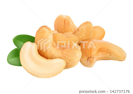 Roasted Cashew nuts isolated on white background with clipping path and full depth of field. Roasted Cashew nuts isolated on white background with clipping path and full depth of field. 142737176