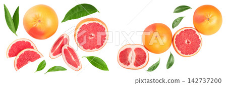 Grapefruit and slices isolated on white background. Top view. Flat lay. With clipping path and full depth of field 142737200