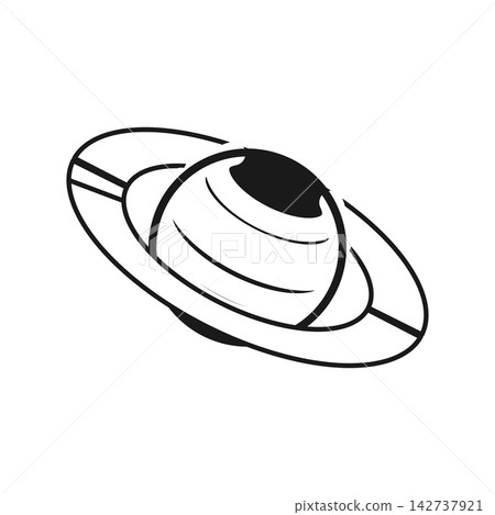 描繪太空中土星的剪影圖示。 描繪太空中土星的剪影圖示。 142737921