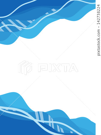 充滿活力的藍色條帶邊框，帶有重疊的波浪和斜向流動的對角線 [垂直版] 142738224