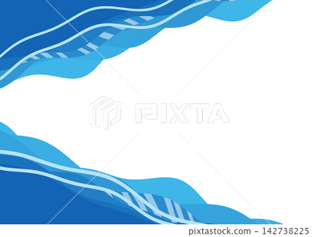 充滿活力的藍色條帶邊框，上面有重疊的波浪和斜向流動的對角線[水平] 142738225