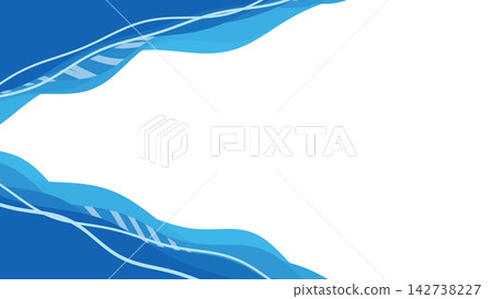 充滿活力的藍色條帶邊框，帶有重疊的波浪和斜向流動的線條 [寬] 142738227