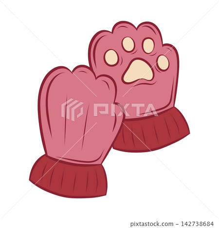 Vector illustration of pink cat paw mittens with red cuffs Vector illustration of pink cat paw mittens with red cuffs 142738684