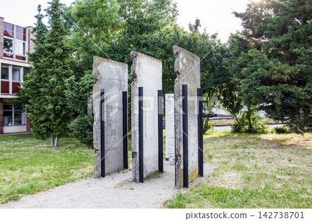 Nitra, Slovakia - May 23, 2024: Memorial of Freedom Made from Berlin Wall Fragments Nitra, Slovakia - May 23, 2024: Memorial of Freedom Made from Berlin Wall Fragments 142738701