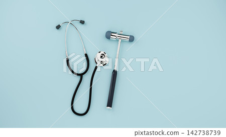 Top View Medical Stethoscope and Buck Reflex Hammer Set with Right Copy Space Top View Medical Stethoscope and Buck Reflex Hammer Set with Right Copy Space 142738739