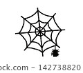 An illustration of a spider hanging from a spiderweb - Halloween 142738820