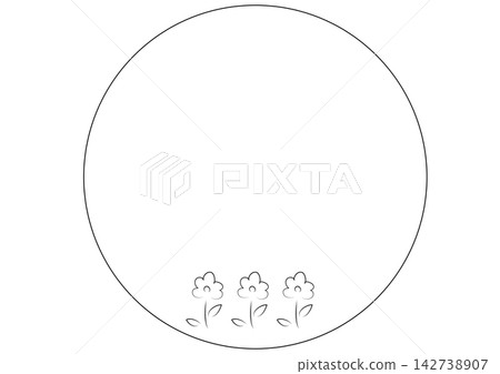 圓形資訊框內的小花線條畫;單色圓形標籤。 圓形資訊框內的小花線條畫;單色圓形標籤。 142738907