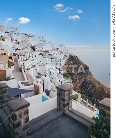 Panoramic View of White Buildings in Santorini, Greece Panoramic View of White Buildings in Santorini, Greece 142739175