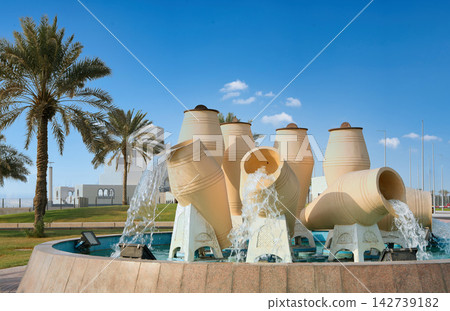 Decorative Fountain with Large Clay Pots at the Museum of Islamic Art in Doha, Qatar Decorative Fountain with Large Clay Pots at the Museum of Islamic Art in Doha, Qatar 142739182