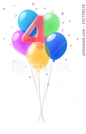 Birthday number four with balloons. Birthday number four with balloons. 142739228